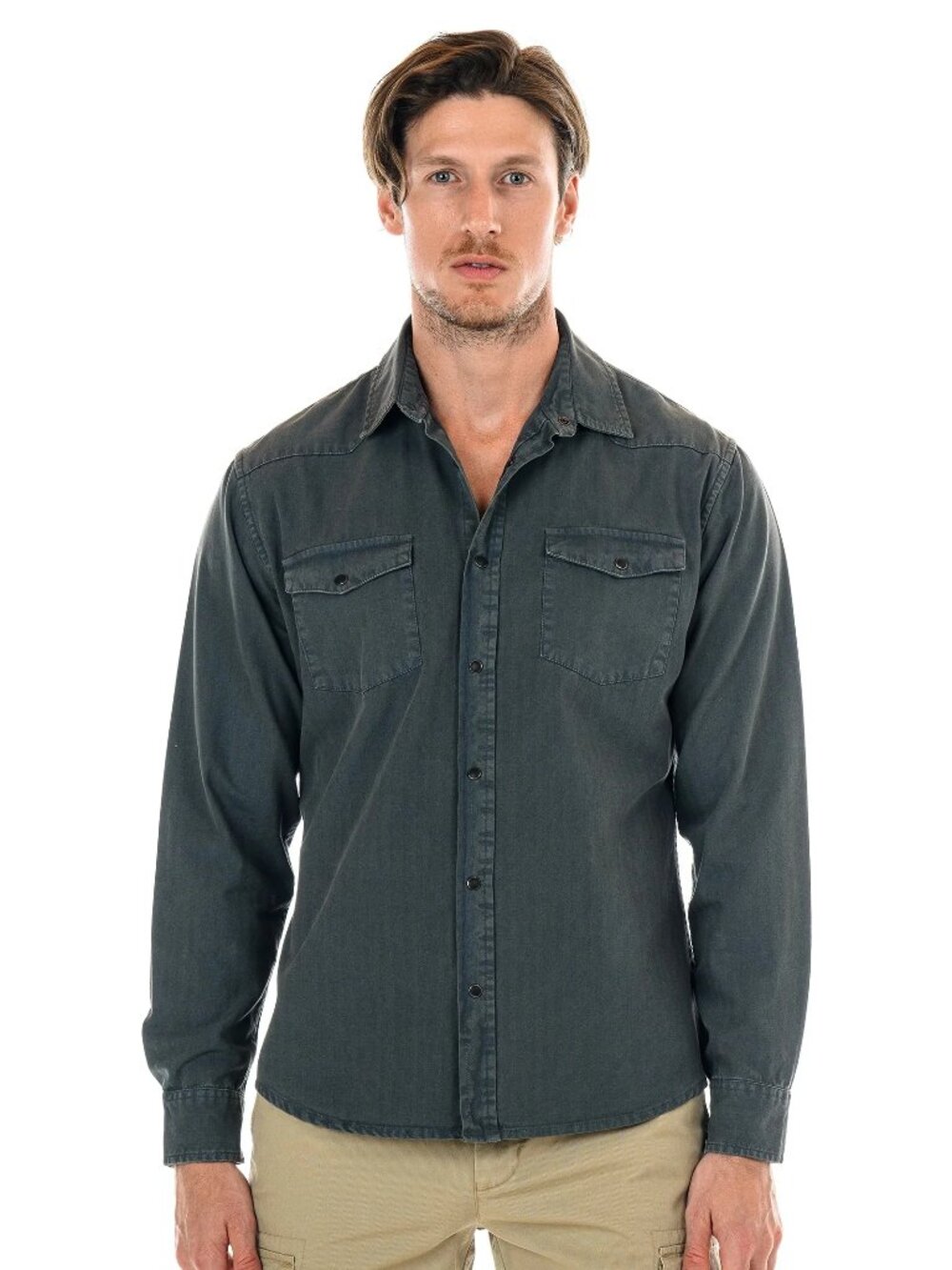 Original Paperbacks Denim Blue Herringbone Long Sleeve Shirt/12637